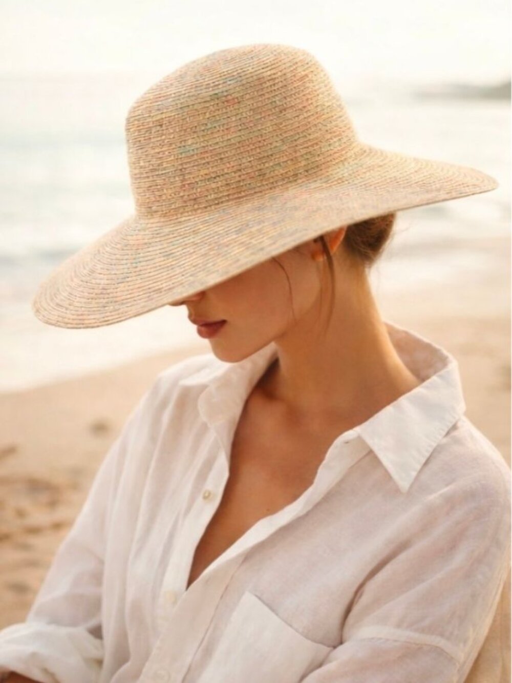 Indigo Soul Rainbow Straw Sun Hat Wide Brim Beach Vacation NEW